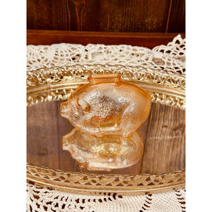 Vintage Anchor Hocking Iridescent Marigold Small Carnival Glass Piggy Bank 2”x4”